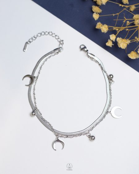 double layer crescent silver snake ankelet