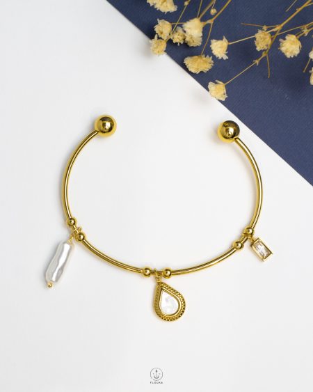 free size white peral bead gold bracelet