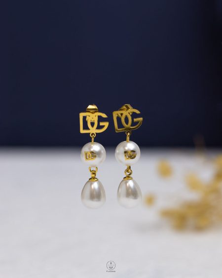 white bead gold DG earring