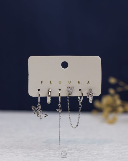 silver struas star & butterfly earring set