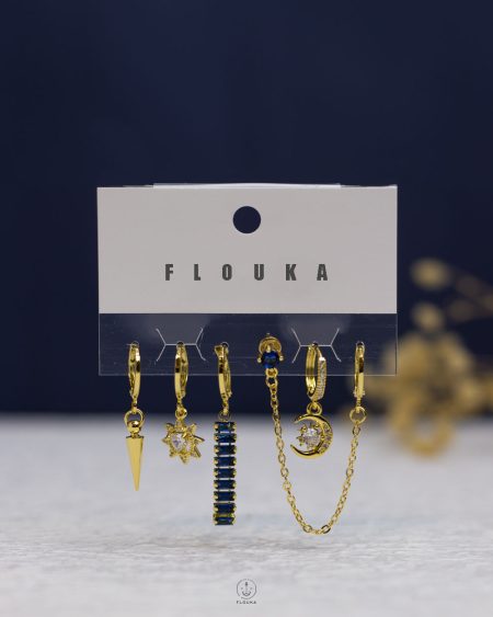 gold plated blue struas earrings set