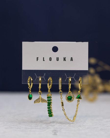 gold plated green struas earrings set