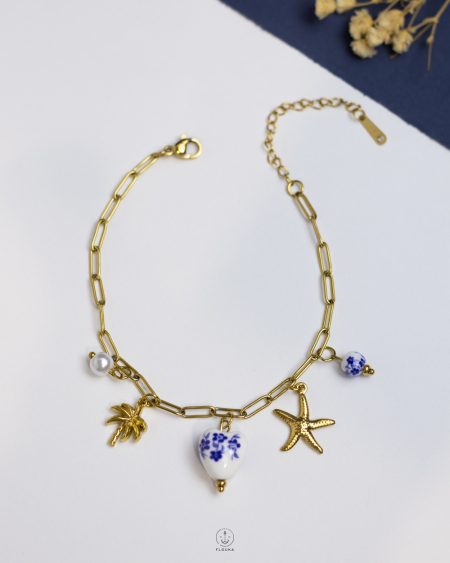 white Pearl bead heart gold seastar bracelet