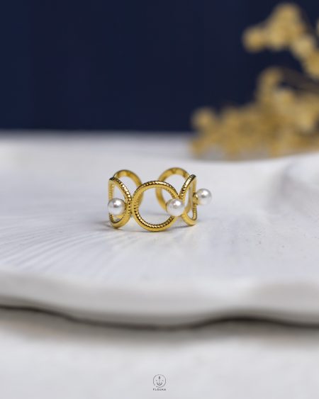 white beads gold circle ring