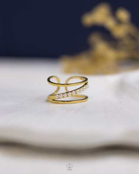 mix layer white bead gold ring