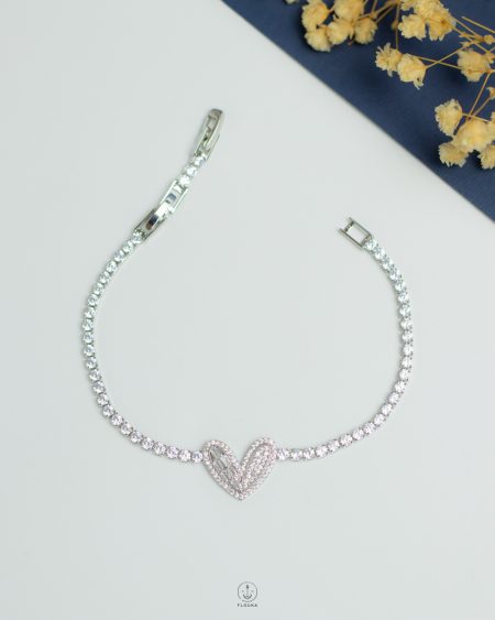tiny silver heart tennis bracelet