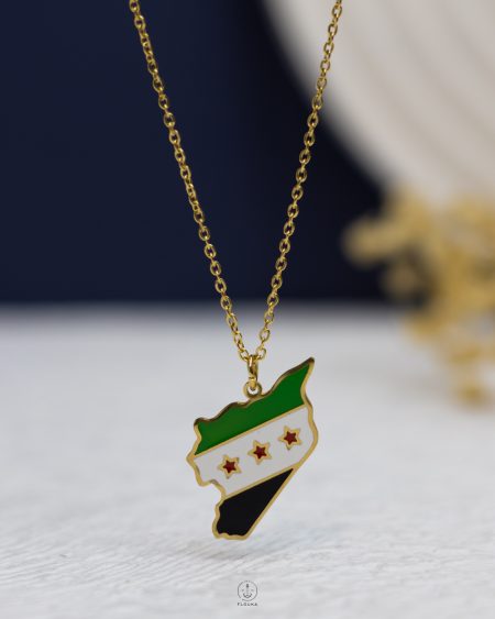 gold Syria flag map necklace