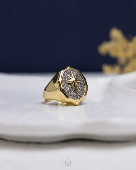 silver struas gold space star ring