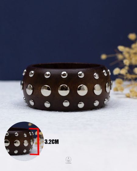 brown wood silver nail bangle