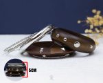 five layer brown wood silver bangle set