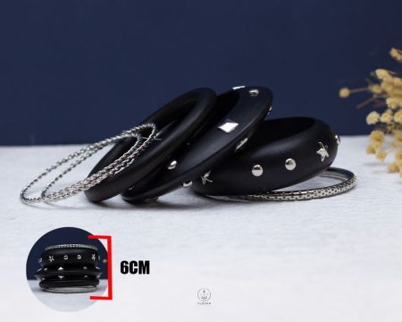 six layer black wood silver bangle