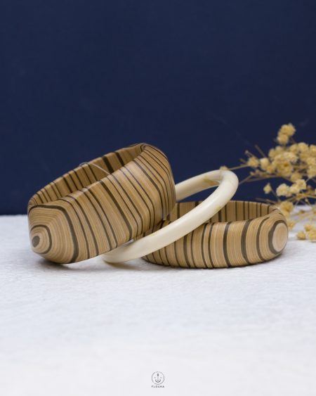 three layer mix beige & black wood bangle set