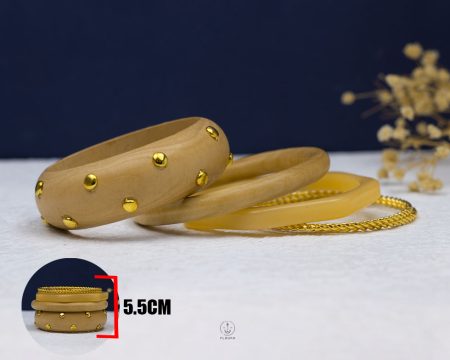 five layer brown wood & Acrylic gold bangle set