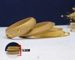 five layer beige wood gold bangle set