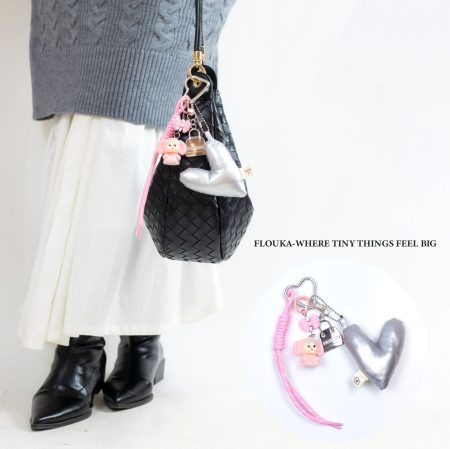 silver heart pink keychain