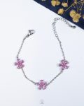 three pink flower silver bracelet