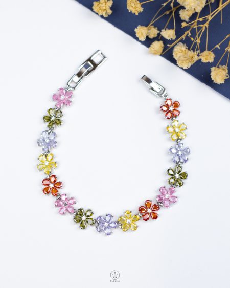 many colorfull flower silver bracelet
