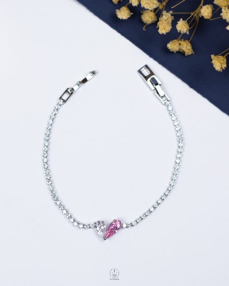 mix pink & white heart silver tennis bracelet