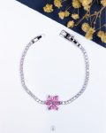 pink flower silver tennis bracelet