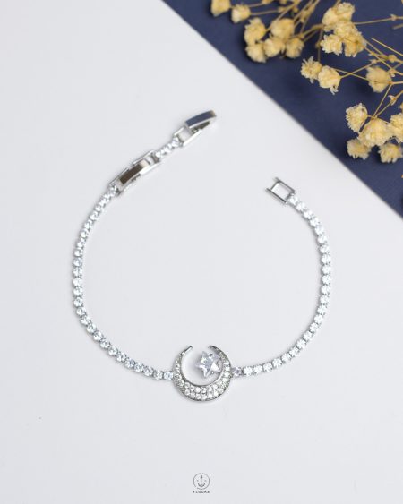 tiny silver crescent tennis bracelet