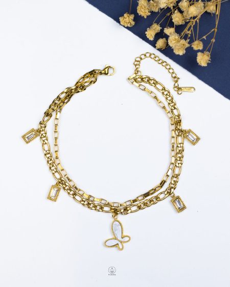 double layer butterfly gold anklet