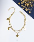 double layer gold stars & crescent anklet