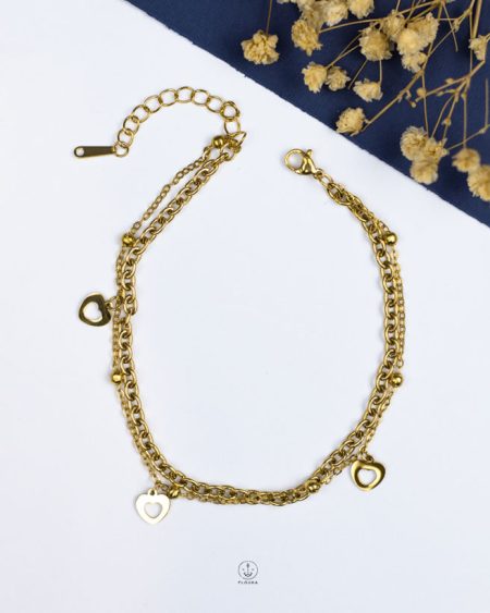 double layer heart gold anklet