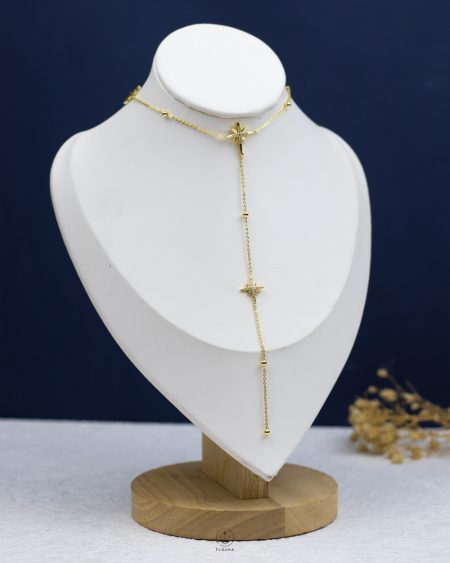 gold space star drop necklace