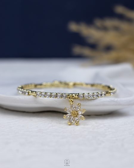 white flower gold tennis bracelet