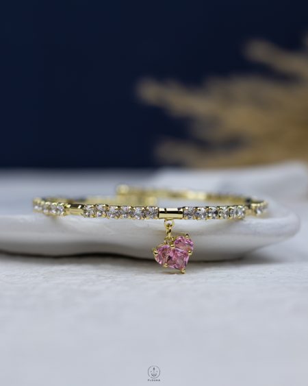 pink heart gold tennis bracelet