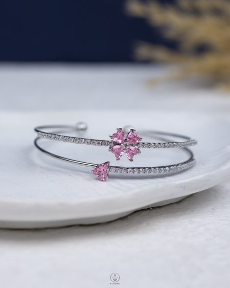 pink flower silver bracelet