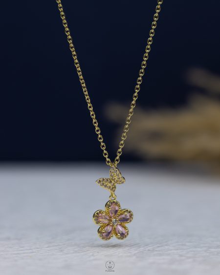 pink crystal gold necklace