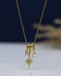 white straus space star gold necklace