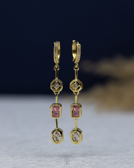 pink crystal gold earring