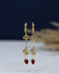 red straus tear drop gold earring