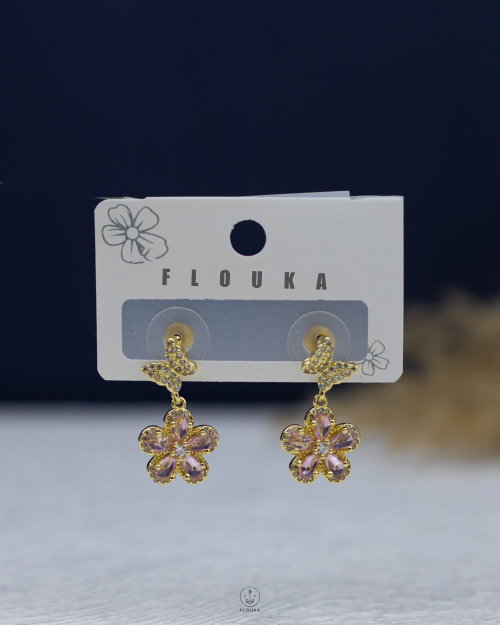 1766000953_e0943.jpg pink flower & straus butterfly gold earring