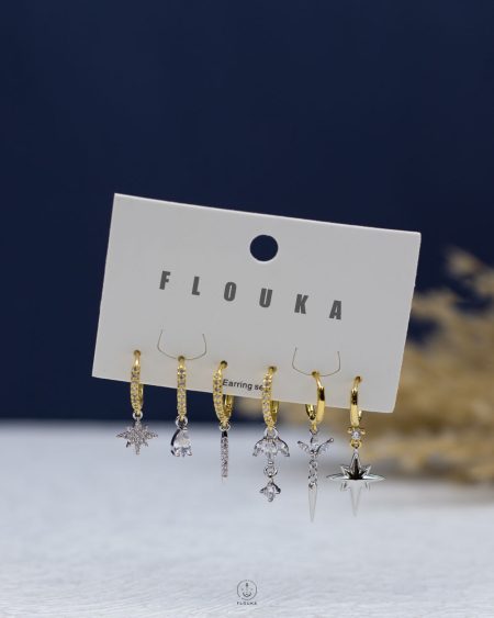 mix gold straus & silver space star earrings set