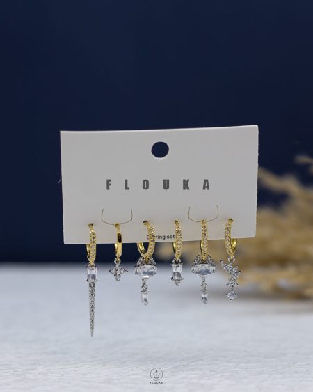 mix gold straus & silver crystal earrings set