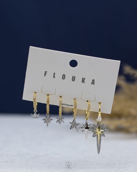 mix gold straus & silver space star earrings set