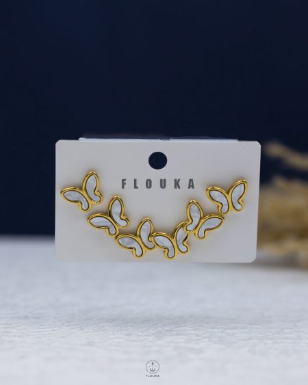 white resin gold butterfly earring set