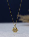 gold straus spin sun flower necklace