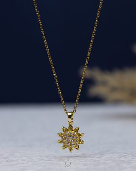 gold straus spin sun flower necklace