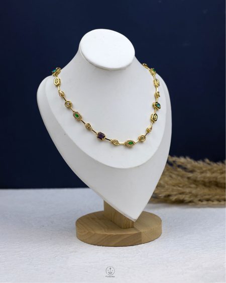 colorful crystal gold necklace