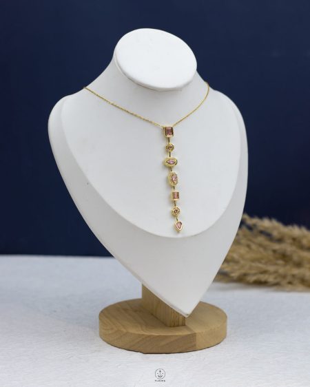 pink crystal gold drop necklace