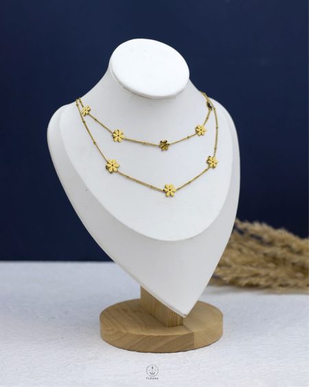 double layer many gold flower necklace