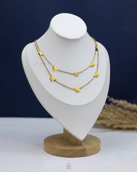 double layer many gold butterfly necklace