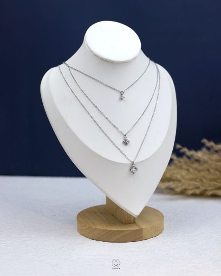 three silver crystal necklace