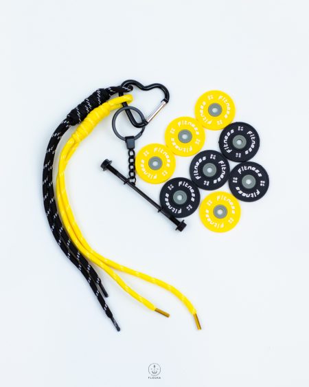 mix yellow & black barbell keychain