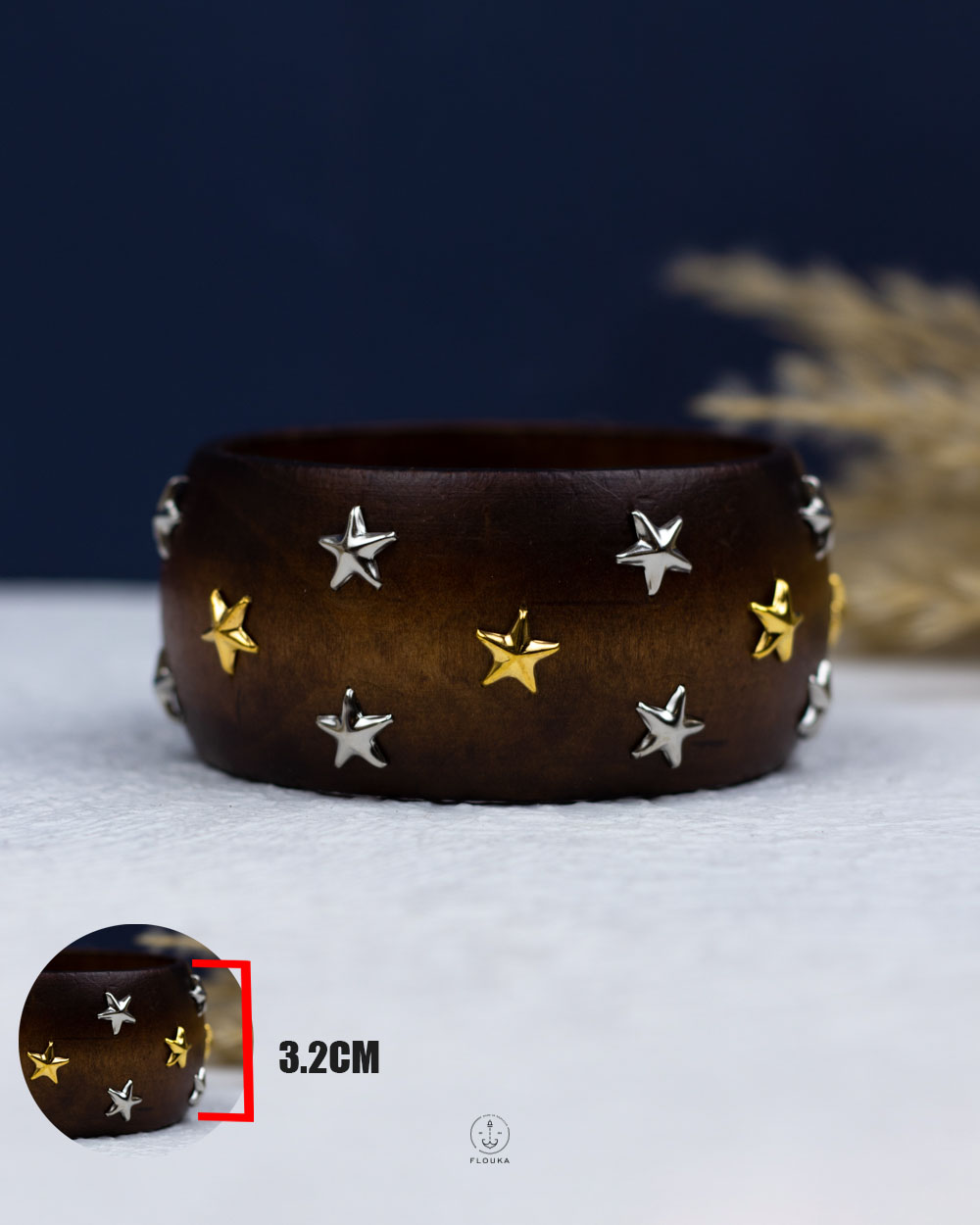 1766147341_o1163.jpg mix silver & gold stars brown wood bangle