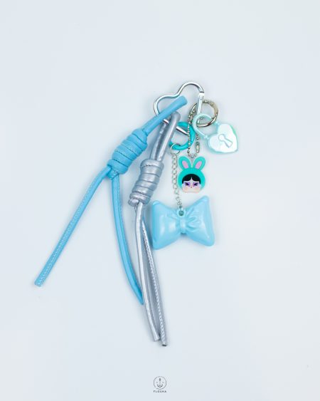 baby blue tie & lock heart keychain